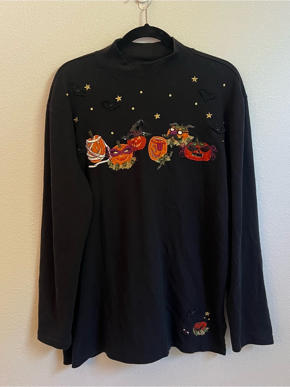 Vintage Karen Scott Sport Halloween Top Pumpkins In Costumes Embroidered 90s/00s